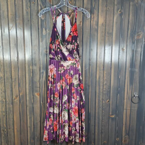 asos Polyester Purple Floral Pleated Dress Size 4 - Picture 5 of 9